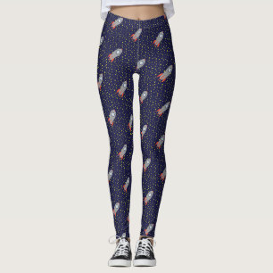 Hintergründe des Retro-Raketenschiffs mit Sternen- Leggings