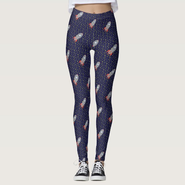 Hintergründe des Retro-Raketenschiffs mit Sternen- Leggings (Vorderseite)