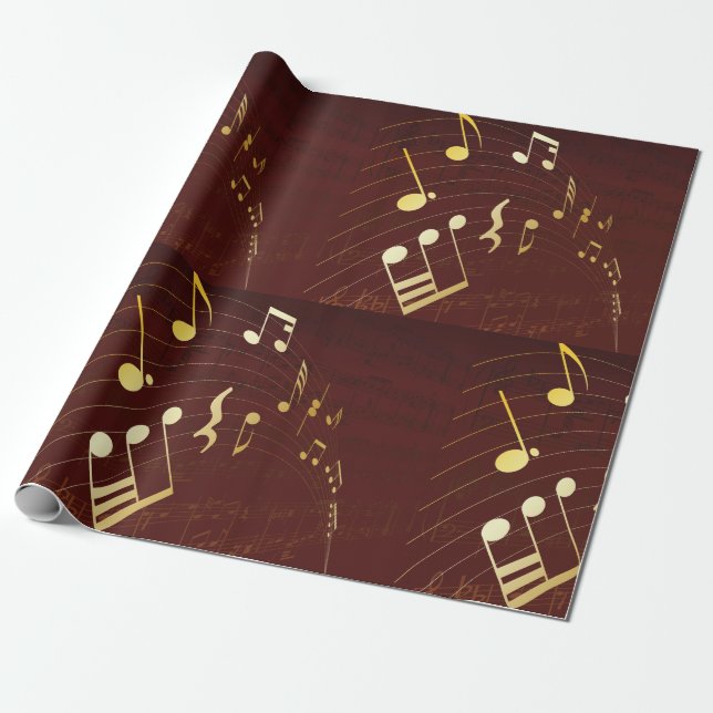 Hintergrundinformationen zu den Gold Musical Notes Geschenkpapier (Ungerollt)