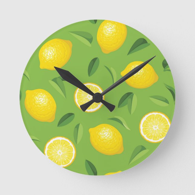 Hintergrundmuster für Zitronen Runde Wanduhr (Vorderseite)