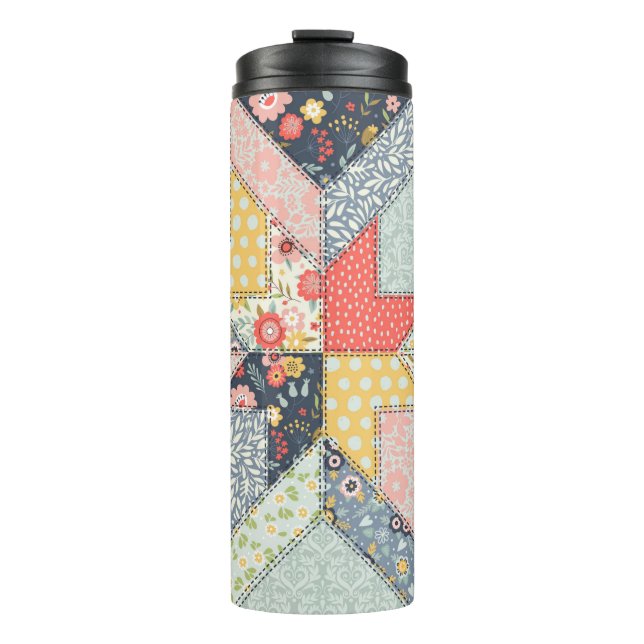 Hintergrundmuster im Vintagen Stil. Patchwork dec Thermosbecher (Vorderseite)