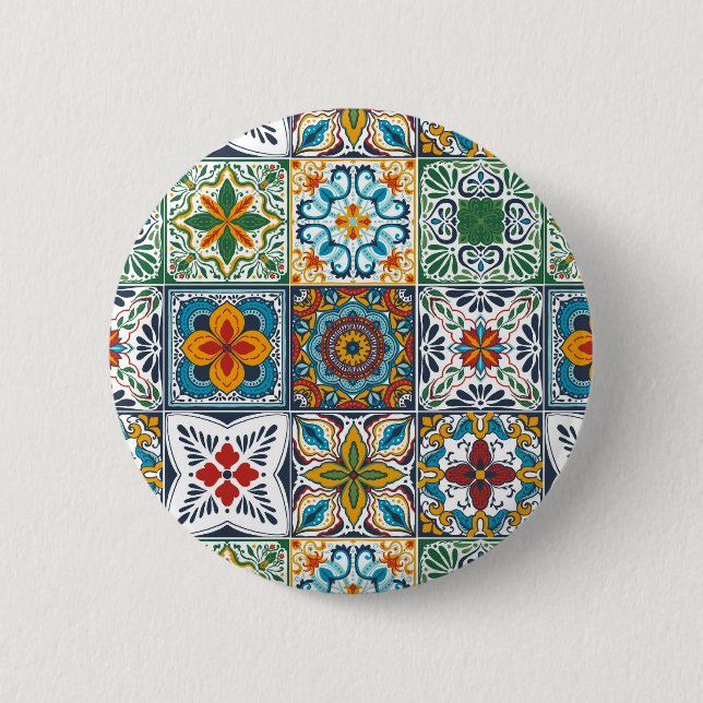 Hintergrundspuren/Talavera-inspirierte Fliesen Button (Vorderseite)