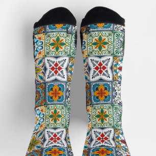 Hintergrundspuren/Talavera-inspirierte Fliesen Socken