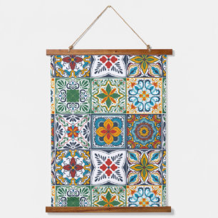 Hintergrundspuren/Talavera-inspirierte Fliesen Wandteppich Mit Holzrahmen