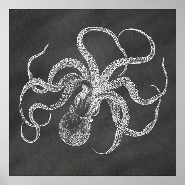 Hintergrundvorlage zum Vintagen Oktopus-Chalkboard Poster (Vorne)
