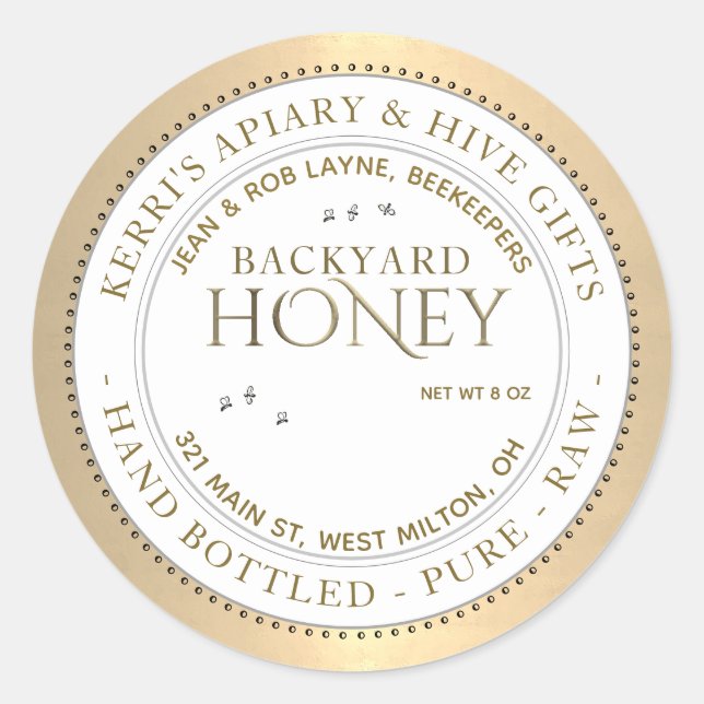 Hinterhof Bietet Gold Honey Label Hand Flasche Roh Runder Aufkleber (Vorderseite)