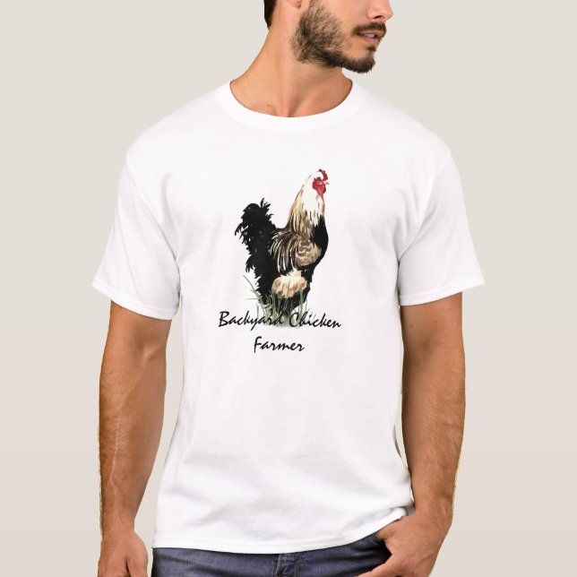 Hinterhof Hühner-Bauer mit Rasterdesign T-Shirt (Vorderseite)