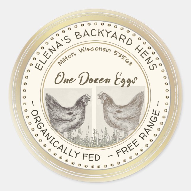 Hinterhof Hühner Dutzend Eier Gold-Grenzzeichen Runder Aufkleber (Vorderseite)