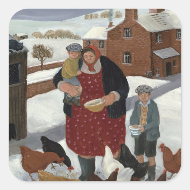 Hinterhof im Winter Quadratischer Aufkleber (Vorderseite)