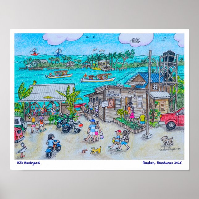 Hinterhof von BJ, Roatan, Honduras Poster (Vorne)