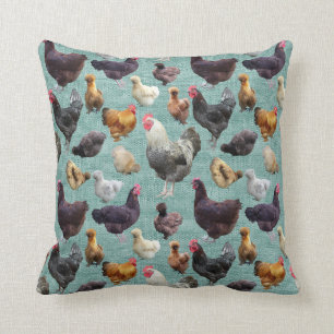 Hinterhofhühner auf dem mittleren grünen Burlap- Kissen