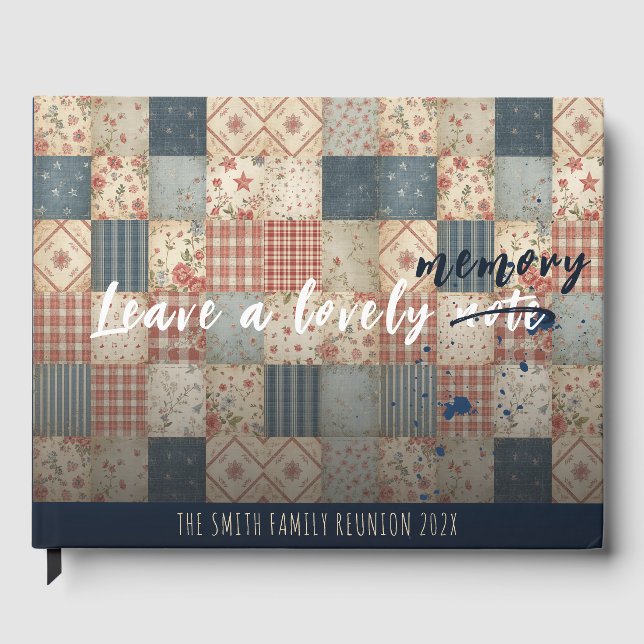Hinterlasse eine Erinnerung Vintage Patchwork Fami Gästebuch (Vorderseite)