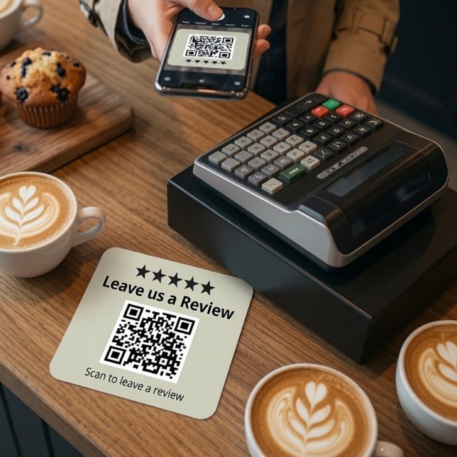 Hinterlassen Sie uns eine Bewertungs-QR-Code-Aufkl Quadratischer Aufkleber (Von Creator hochgeladen)