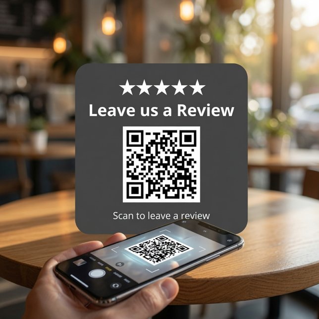Hinterlassen Sie uns einen Bewertungs-QR-Code-Aufk Quadratischer Aufkleber (Von Creator hochgeladen)