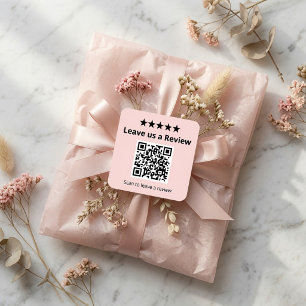 Hinterlassen Sie uns einen Bewertungs-QR-Code Pink Quadratischer Aufkleber
