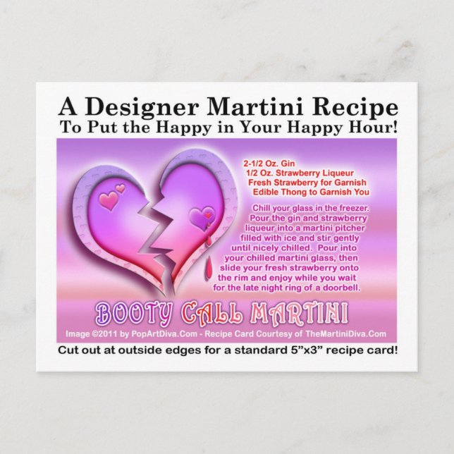 Hintern Valentinstag Martini Rezept Postkarte (Vorderseite)