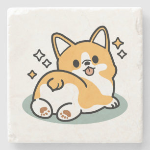 Hintern zuerst, Let's Nickerchen - Niedlicher Corg Steinuntersetzer