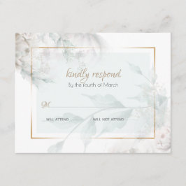 Hinweis auf farbige, weiße Peonies, grüne Folien Begleitkarte