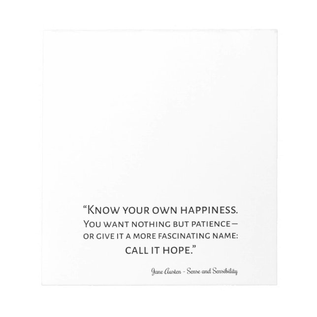 Hinweis auf Sinn und Sensibilität I Notizblock (Vorderseite)