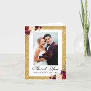 Hinweis für das HochzeitGold Glitzer Burgundy Foto Dankeskarte