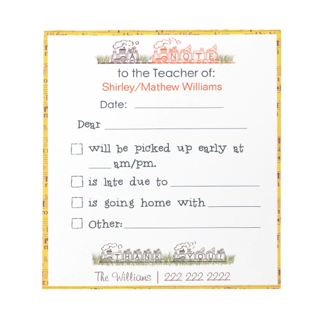 Hinweis für den Lehrer Notepad Notizblock (Vorderseite)