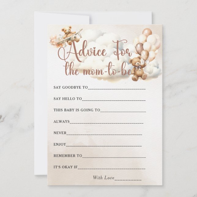 HINWEIS FÜR DIE MAMA, Baby Showgame Niedlich Bear Einladung (Vorderseite)