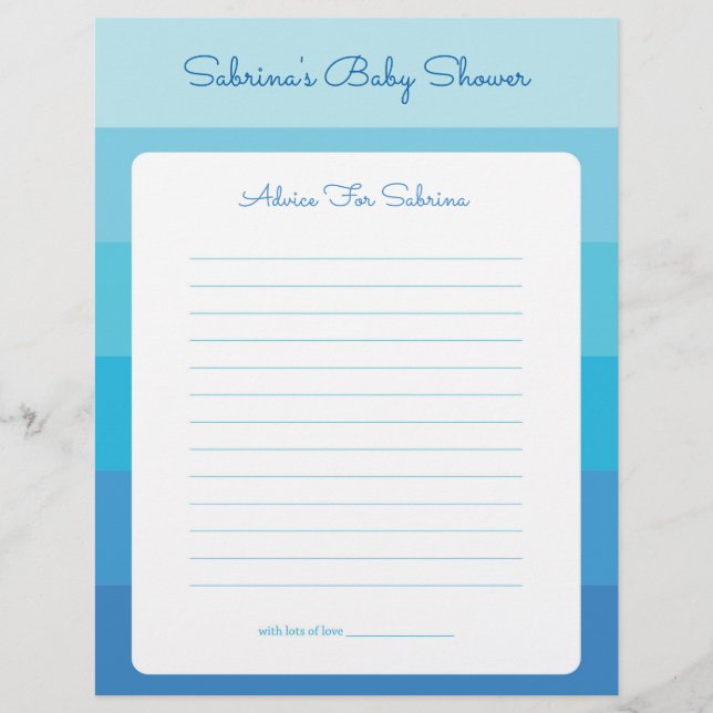 Hinweis für die Mama Blue Ombre Babydusche (Vorderseite)