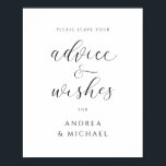 Hinweis für Elegante Hochzeitwünsche Poster<br><div class="desc">Dieses elegante "Advice & Wishings" Hochzeitszeichen ist die perfekte Ergänzung zu jedem Hochzeitsempfang! Dieses atemberaubende, Wirble Zeichen, das Eleganz und Eleganz ausstrahlt, wird die Aufmerksamkeit Ihrer Gäste erfassen und sie einladen, ihre herzlichen Ratschläge und Wünsche mit dem glücklichen Paar zu teilen. Dieses elegante "Advice & Wishings"-Schild aus hochwertigen Materialien ist...</div>