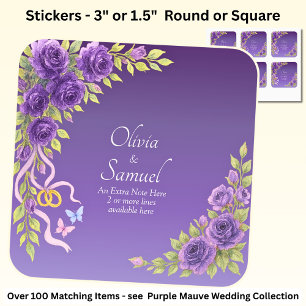 Hinweis + Name der Brauerei Lila Mauve-Blume Quadratischer Aufkleber