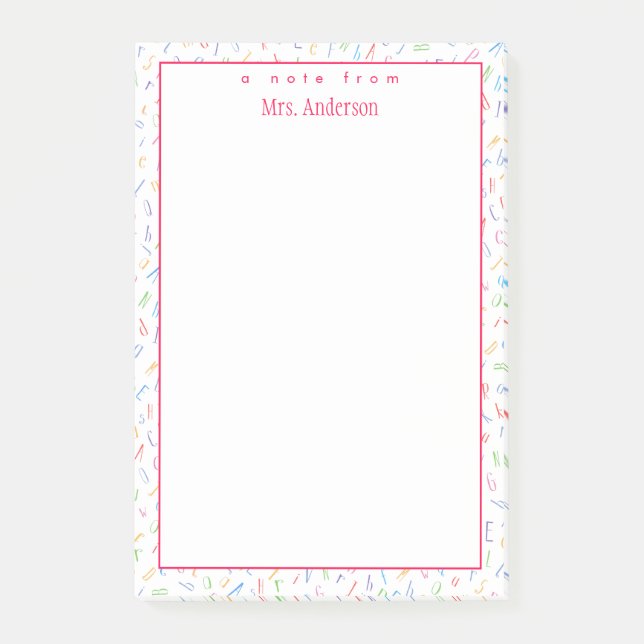 Hinweis von - Name des Lehrers - Niedlich Alphabet Post-it Klebezettel (Vorderseite)