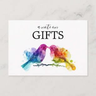 Hinweis zu Geschenken LGBTQ+ Rainbow Lovebirds Begleitkarte