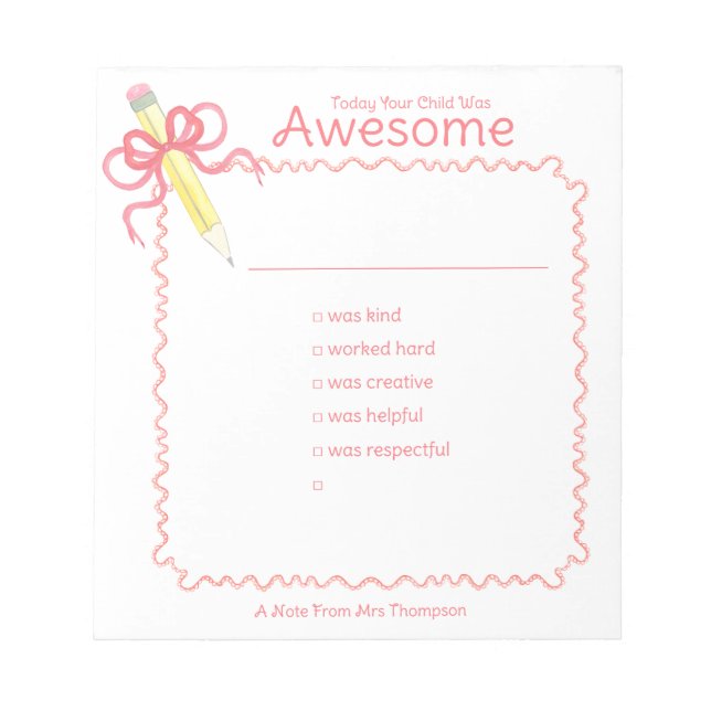 Hinweis zum guten Verhalten des Lehrers | Stift Notizblock (Vorderseite)