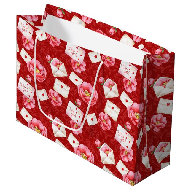 HINWEISE ZUR LIEBE DER BLUME UND WERTE VON PINK GROßE GESCHENKTÜTE (Vorderseite Schrägansicht)