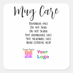 Hinweise zur Pflege von Tasse fügen Firmennamen hi Quadratischer Aufkleber