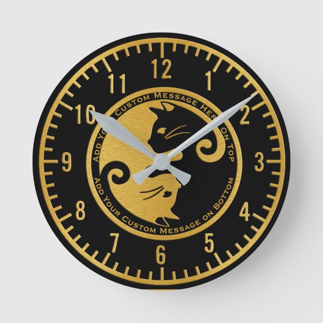 Hinzufügen einer Meldung Yin Yang Cats Runde Wanduhr (Vorderseite)