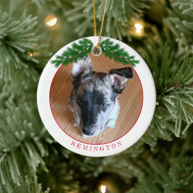 Hinzufügen eines anpassungsfähigen Puppy-Fotos auf Keramik Ornament (Baum)