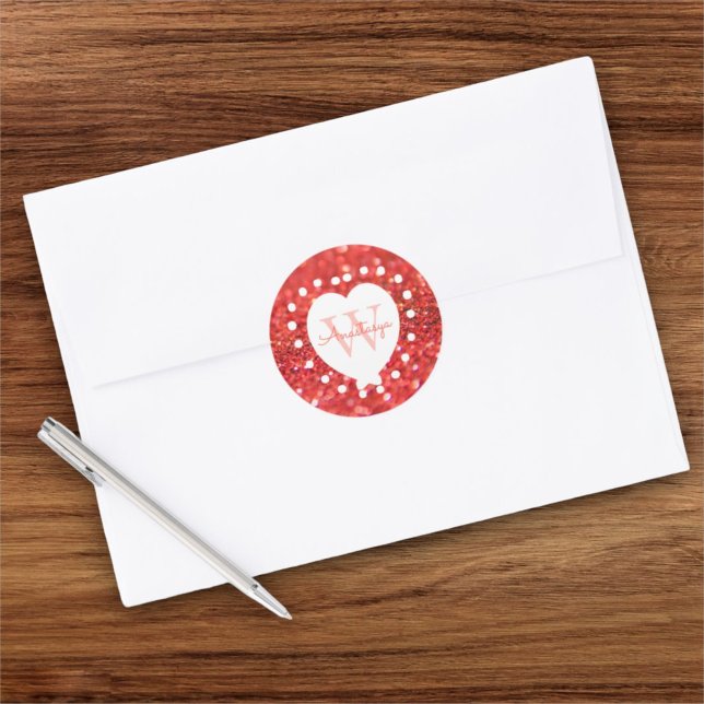 Hinzufügen eines Namens Monogram Coral Glitzer Whi Runder Aufkleber (orange bokeh monogram 1.5" sticker)