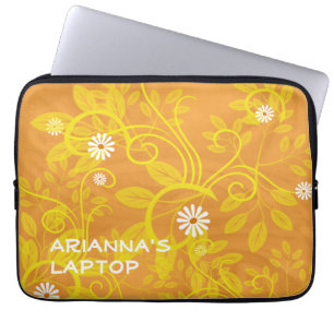 Hinzufügen eines Namens Retro White Daisies Yellow Laptopschutzhülle
