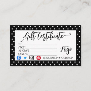 Hinzufügen IHRES LOGO-Geschenkgutschein-Marketing Visitenkarte