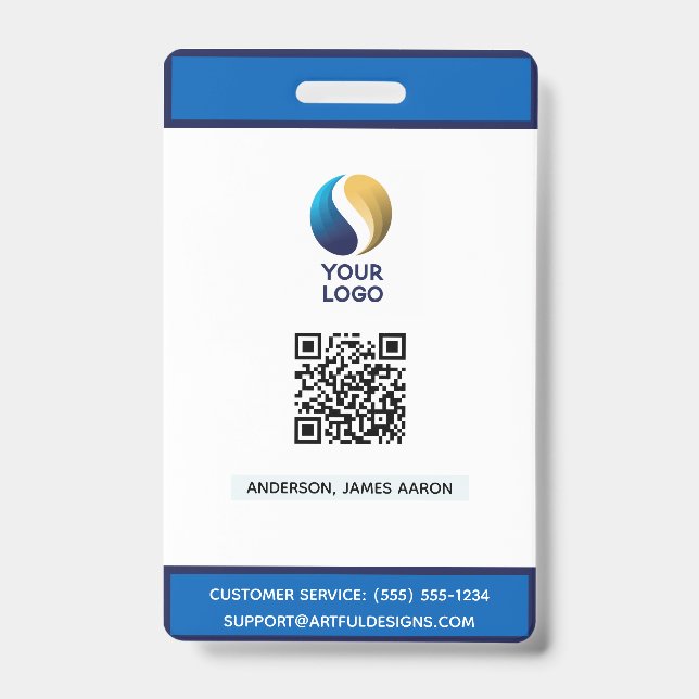 Hinzufügen Ihres Logos mit QR-Code Blue Corporate Ausweis (Vorderseite)
