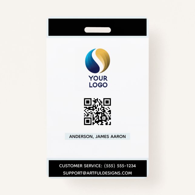 Hinzufügen Ihres Logos mit QR-Code in schwarzem Un Ausweis (Vorderseite)