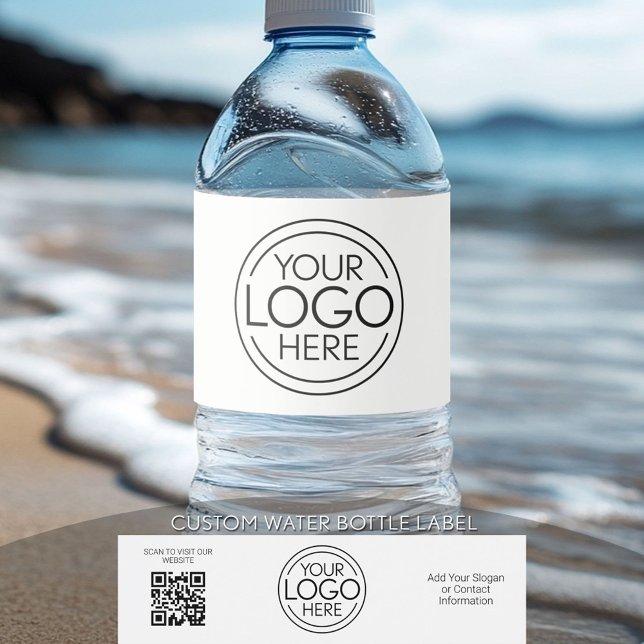 Hinzufügen Ihres Logos und QR-Codes - Moderner Min Wasserflaschenetikett (Custom Logo - Water Bottle Label)