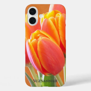 Hinzufügen Ihres Namens Orange Tulip Blume Fotogra iPhone 16 Plus Hülle
