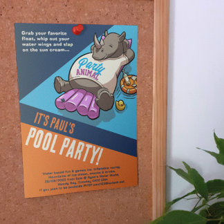 Hinzufügen Ihres Text-Party Tierischer Rhino-Pool- Einladung