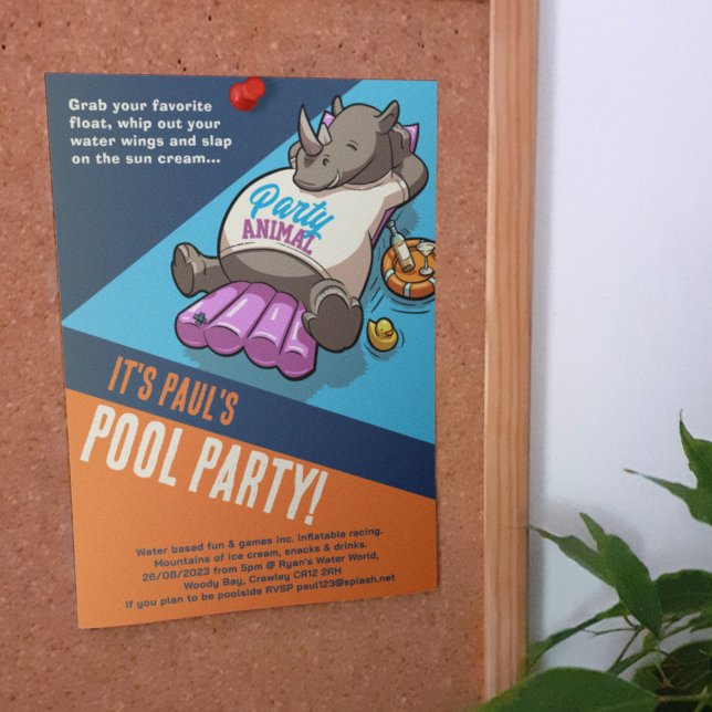 Hinzufügen Ihres Text-Party Tierischer Rhino-Pool- Einladung (Von Creator hochgeladen)