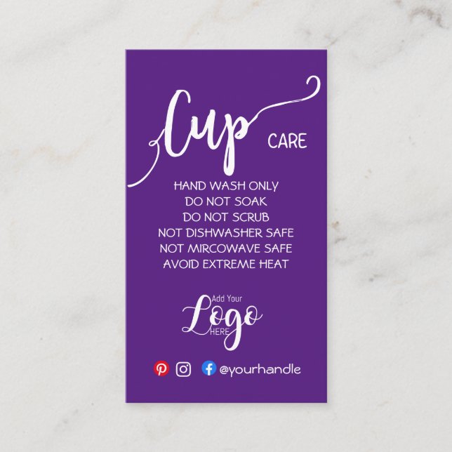 HINZUFÜGEN SIE IHR LOGO-Cup CARE CARDS-Vinyl-Gesch Visitenkarte (Vorderseite)