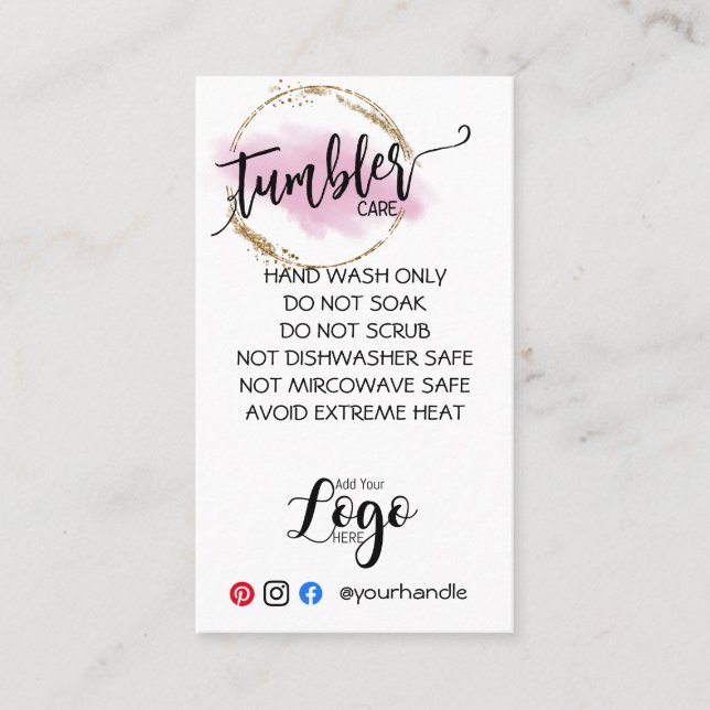 HINZUFÜGEN SIE IHR LOGO TUMBLER CARE CARDS-Vinyl-G Visitenkarte (Vorderseite)