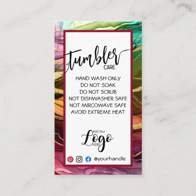 HINZUFÜGEN SIE IHR LOGO TUMBLER CARE CARDS-Vinyl-G Visitenkarte (Vorderseite)