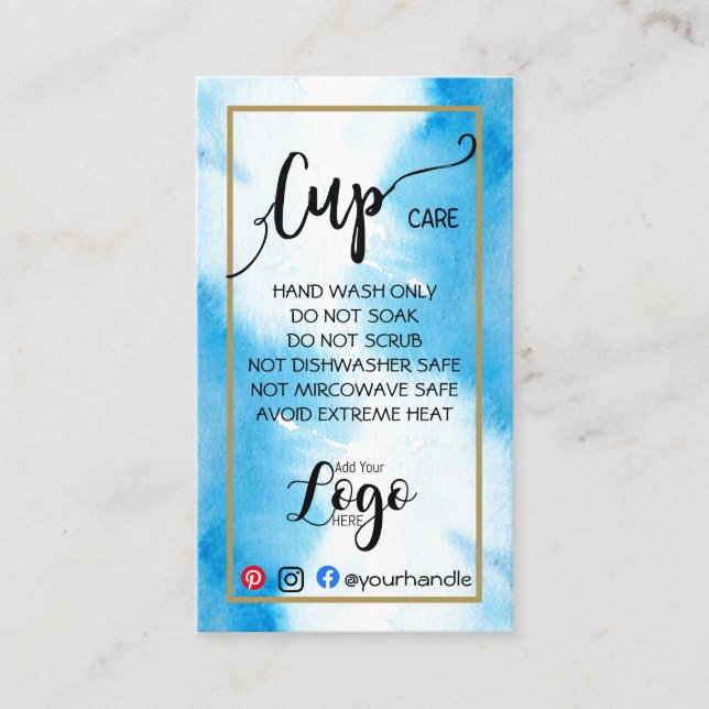 HINZUFÜGEN SIE IHRE LOGO-Cup CARE CARDS Vinyl Aqua Visitenkarte (Vorderseite)
