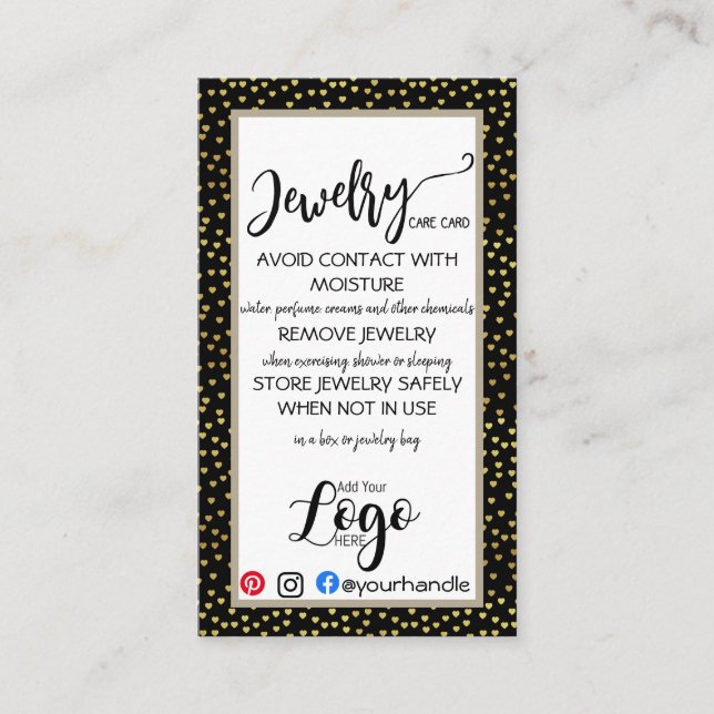 HINZUFÜGEN SIE IHRE LOGO Schmuck CARE CARDS kleine Visitenkarte (Vorderseite)